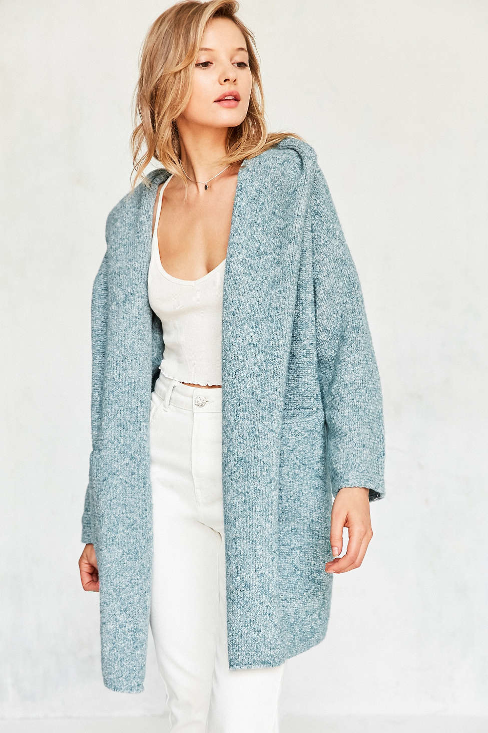 hooded open cardigan