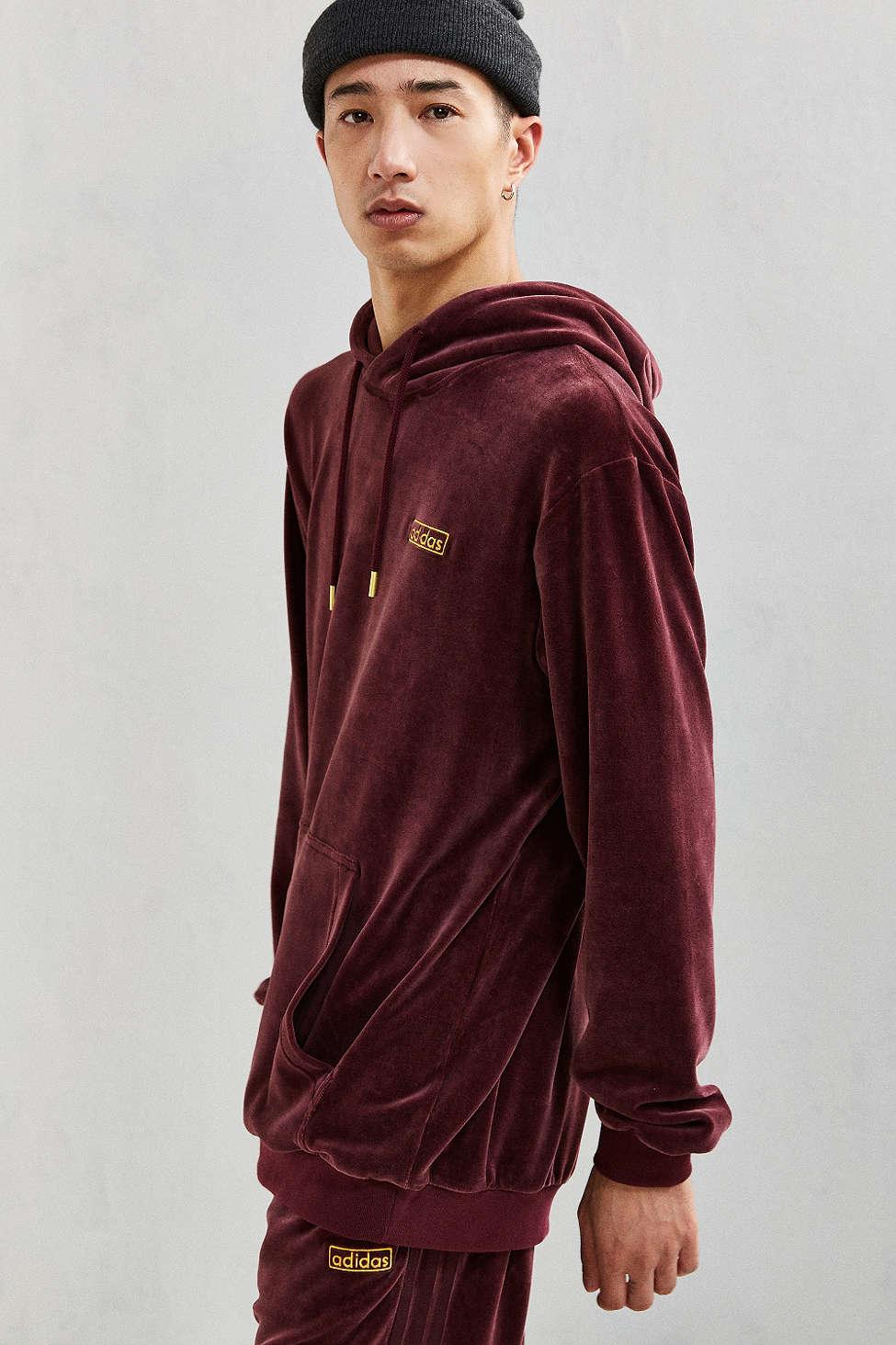 adidas velour hoodie maroon
