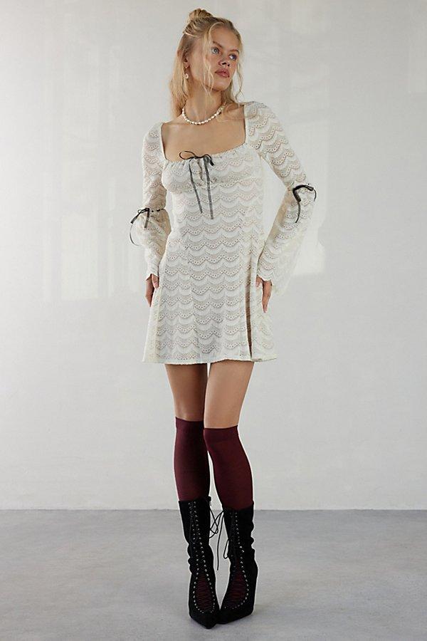 Kimchi Blue Alina Scalloped Lace Bell Sleeve Mini Dress in White | Lyst