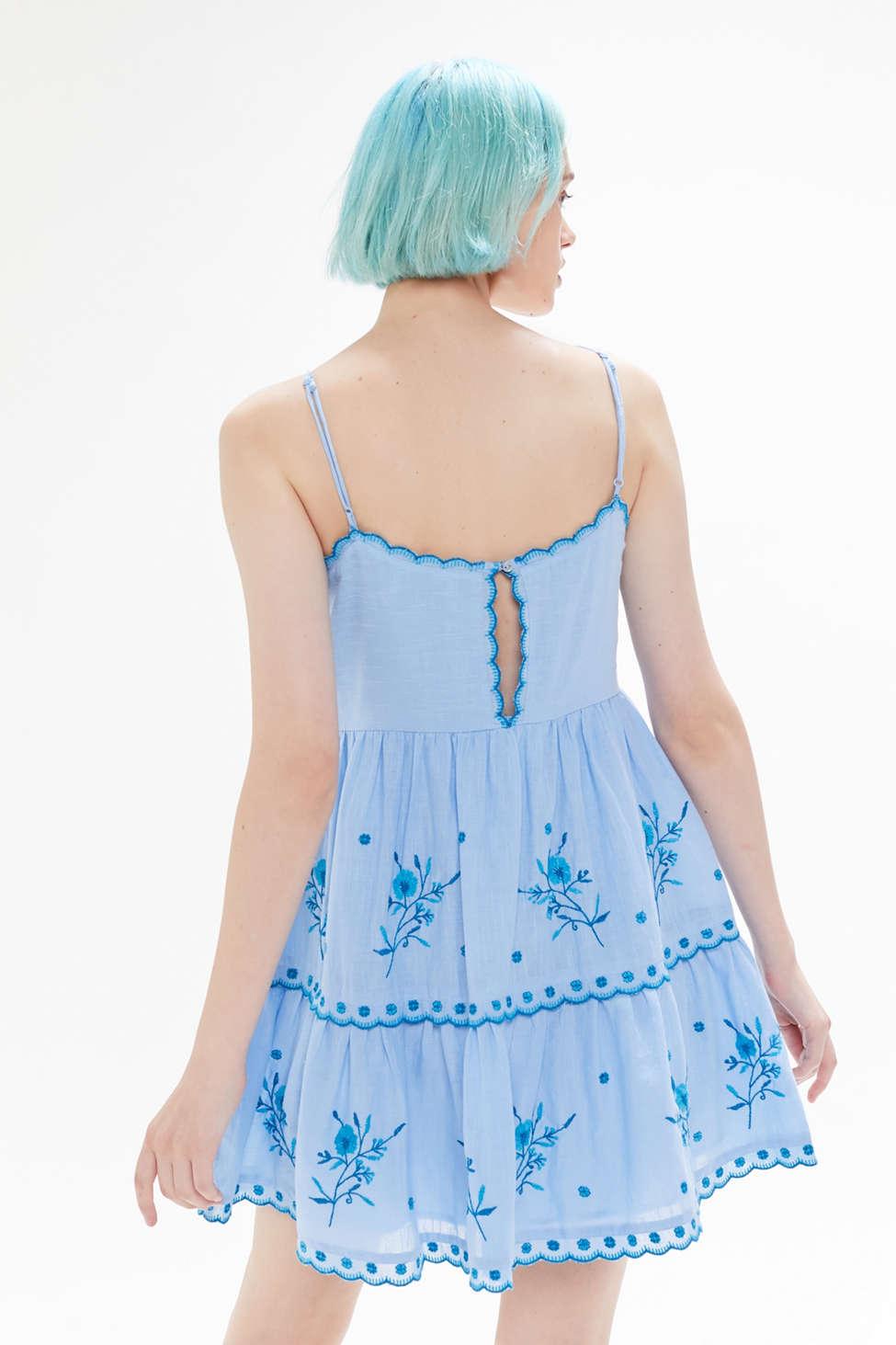 Urban Outfitters Uo Hanna Embroidered Scalloped Babydoll Mini Dress in