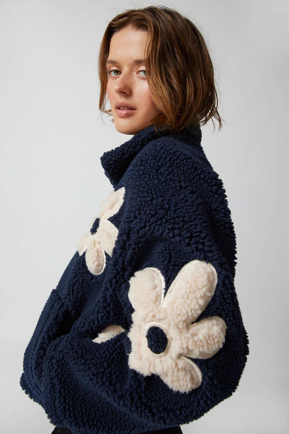 BLANKNYC フリース ジャケット フラワー 花柄 ジップアップ Blank NYC Flower Child Fleece Zip-up Jacket In Black,at