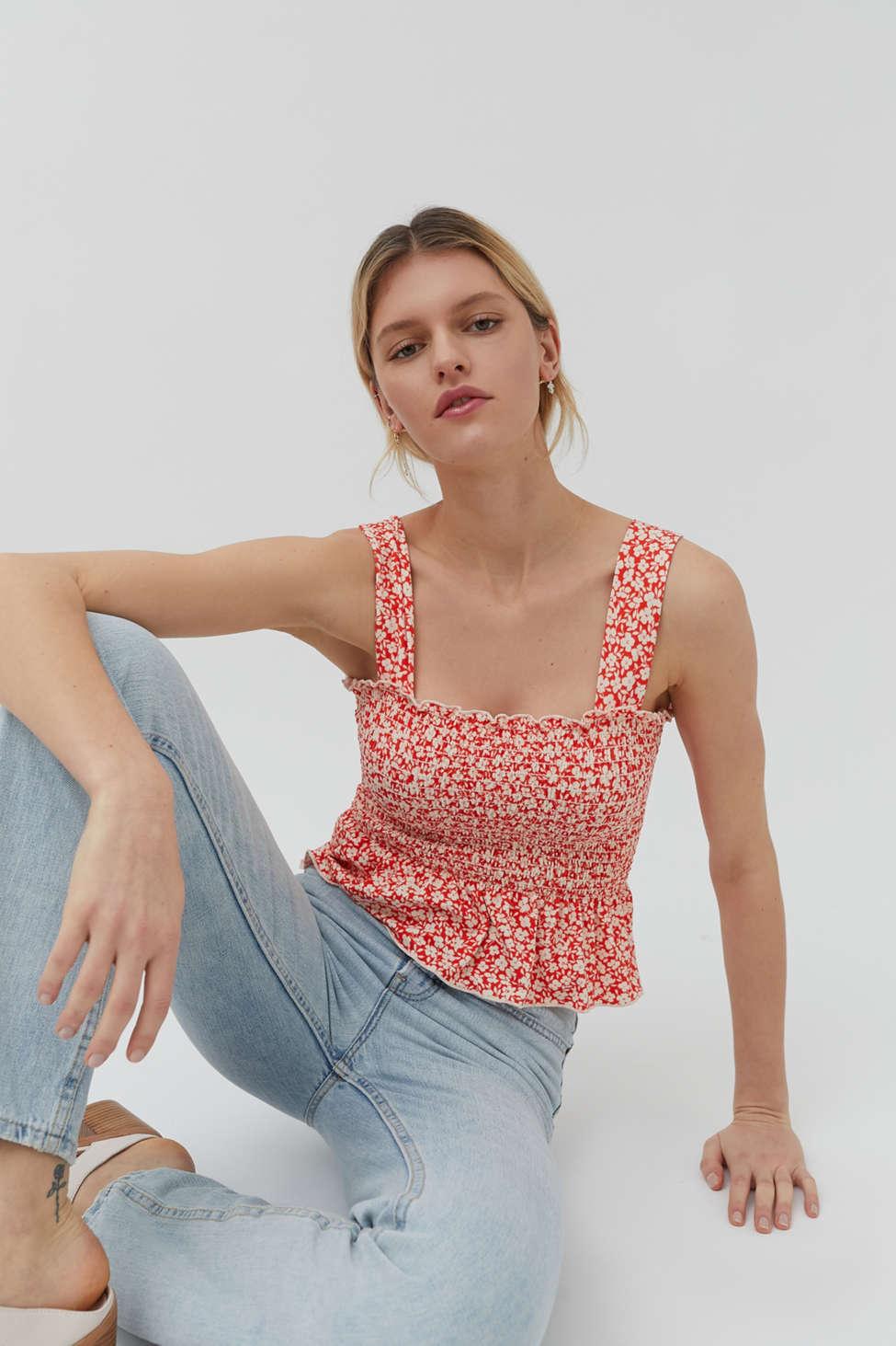 smocked peplum tank top