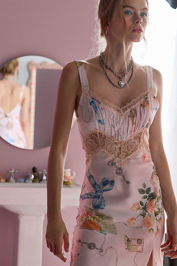 Kimchi Blue Liz Lace Trim Satin Slip Midi Dress in Gray | Lyst