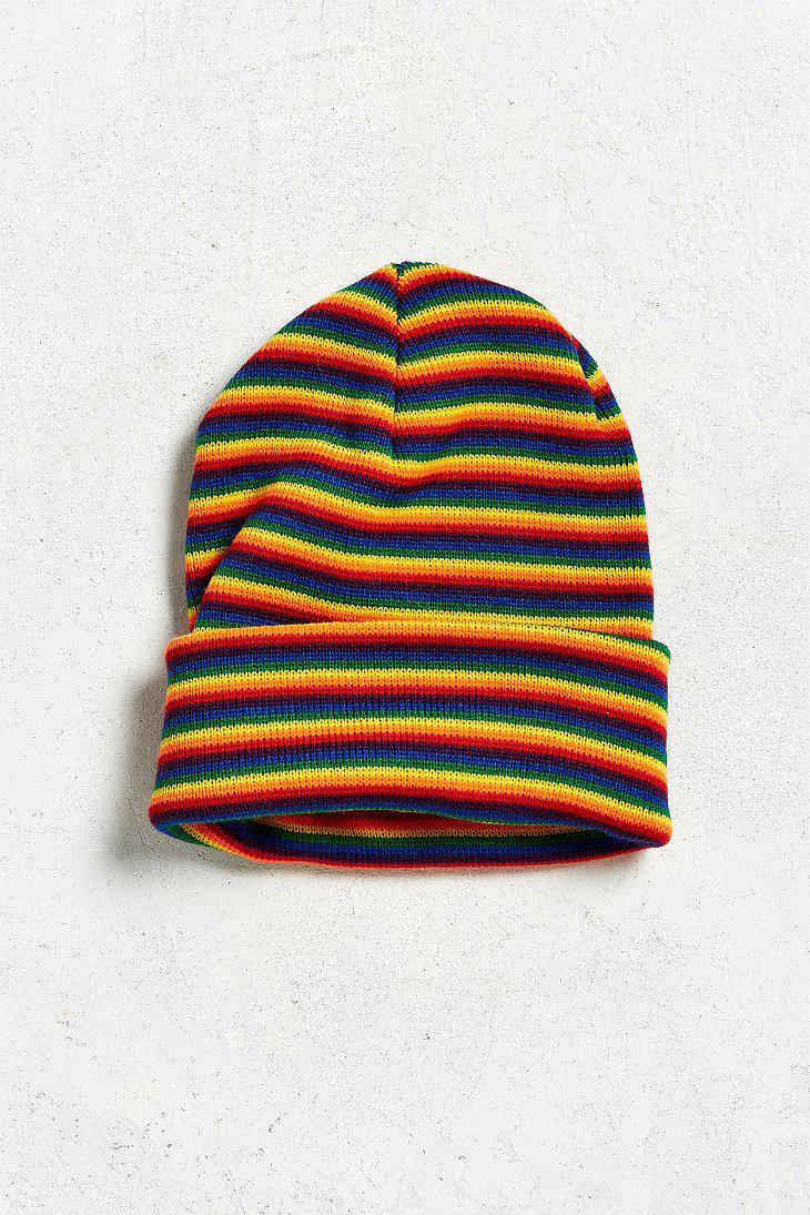 Synthetic Rainbow Stripe Beanie for Men 
