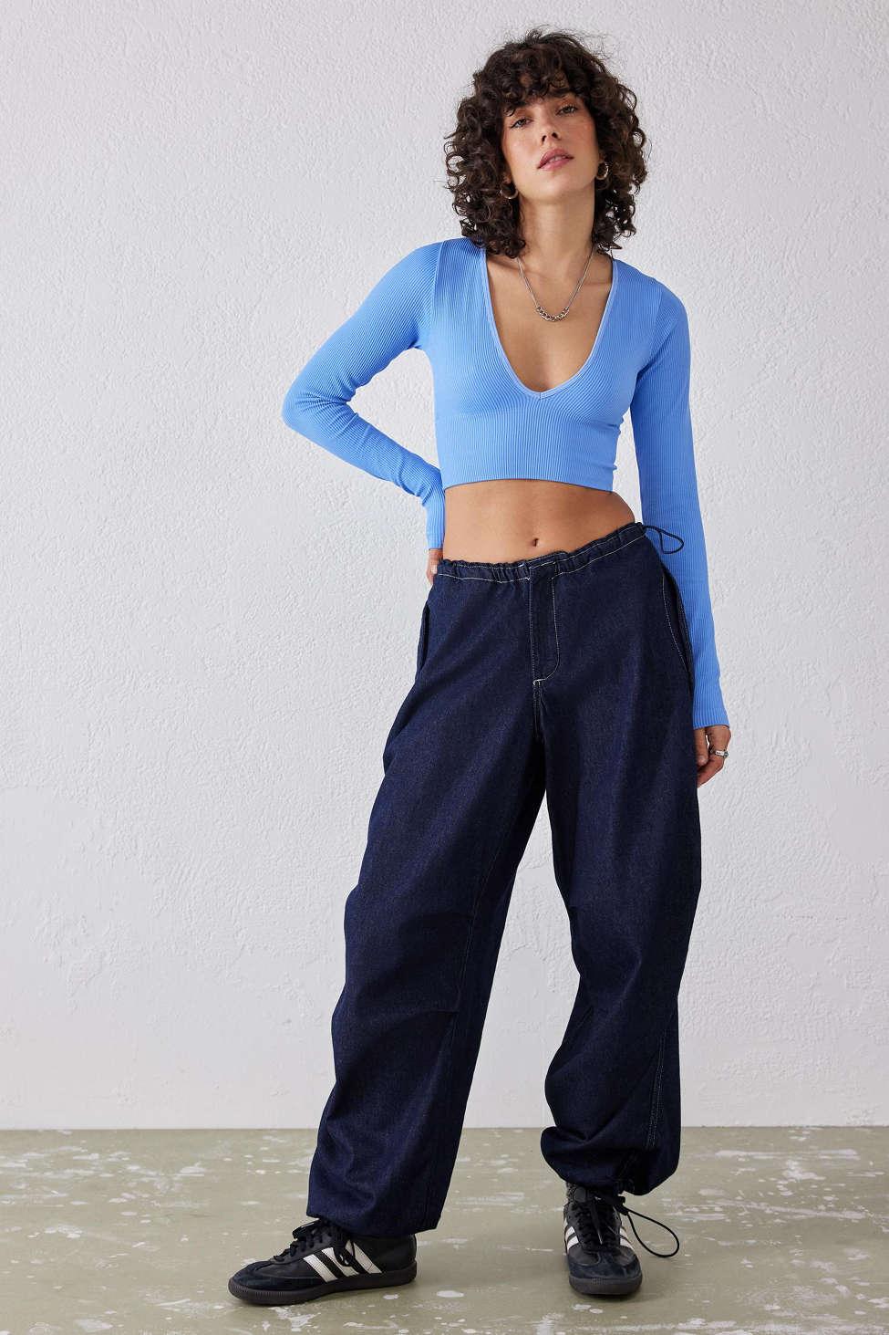 Urban Outfitters Uo Josie Long Sleeved Seamless Ribbed Top in Blue | Lyst