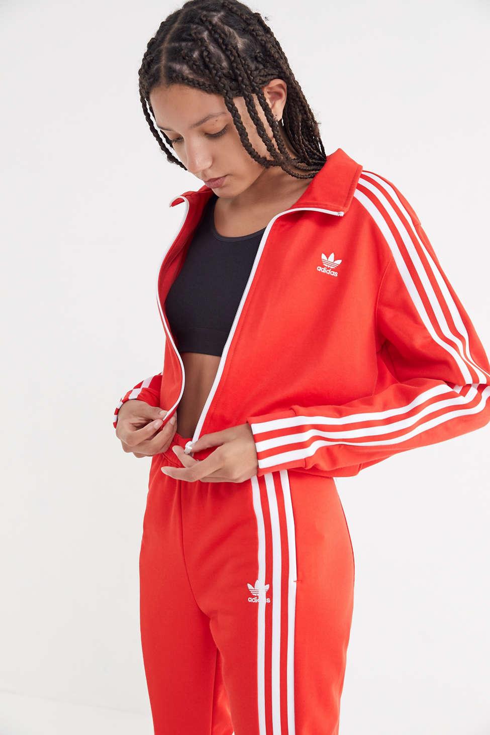 red cropped adidas jacket