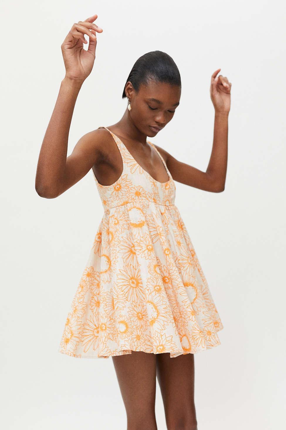 Urban Outfitters Uo Bibi Printed Babydoll Mini Dress in Orange - Lyst