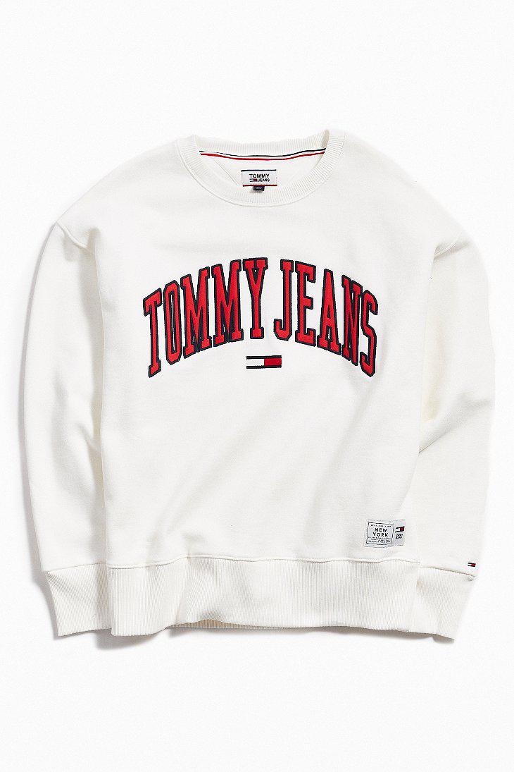 schrobben Foto Tante Tommy Hilfiger Tommy Jeans Collegiate Crew Neck Sweatshirt in White for Men  | Lyst