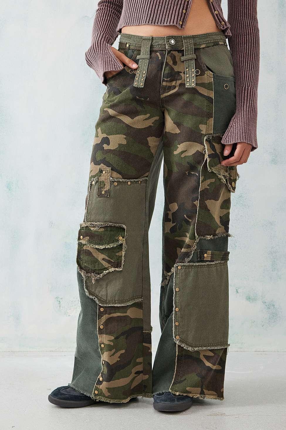 Jaded London Magna Camo Distressed Patchwork Jeans in Green | Lyst UK 