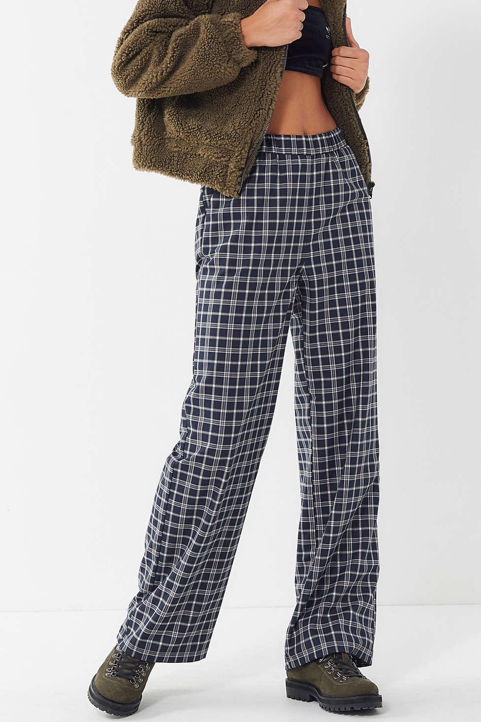 Urban Outfitters Uo Plaid High-rise Pull-on Trouser Pant in Blue - Lyst