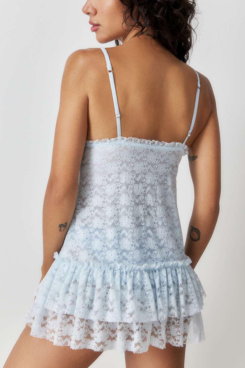Out From Under Ruffle Y2k Sheer Lace Babydoll Dress in Blue | Lyst UK