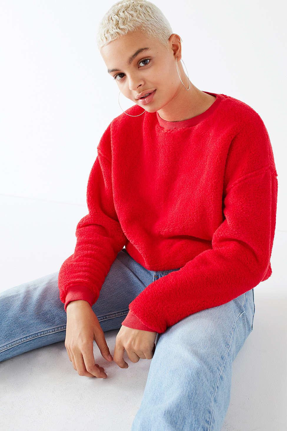fuzzy crew neck sweatshirt