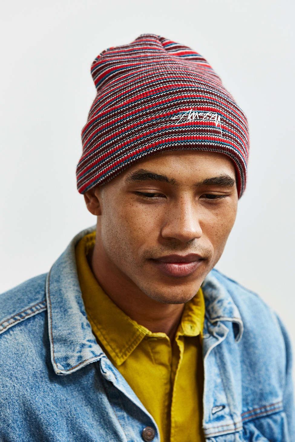 stussy striped beanie