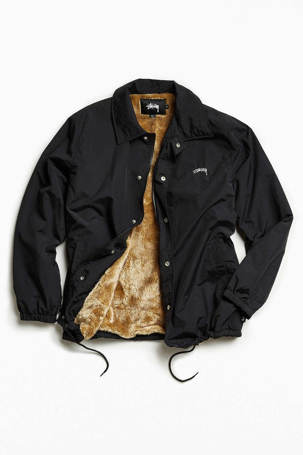 Stussy Smooth Stock Faux Fur Lined Coach Jacket in Black for Men | Lyst