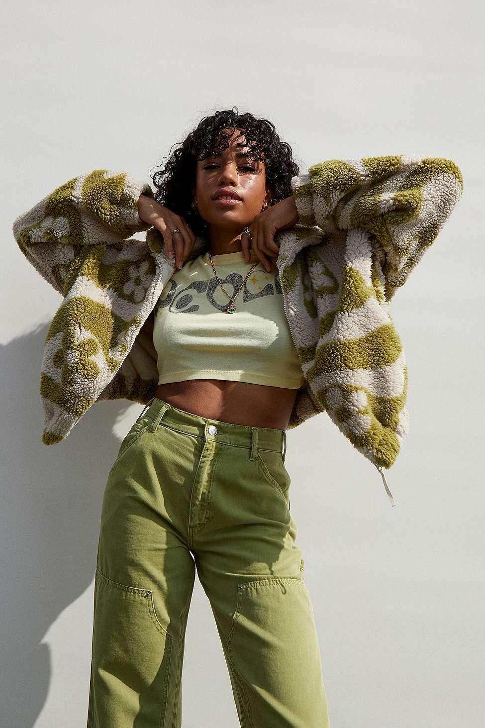 Urban Outfitters Uo Olivia Swirl Cosy Fleece Jacket in Green Lyst UK
