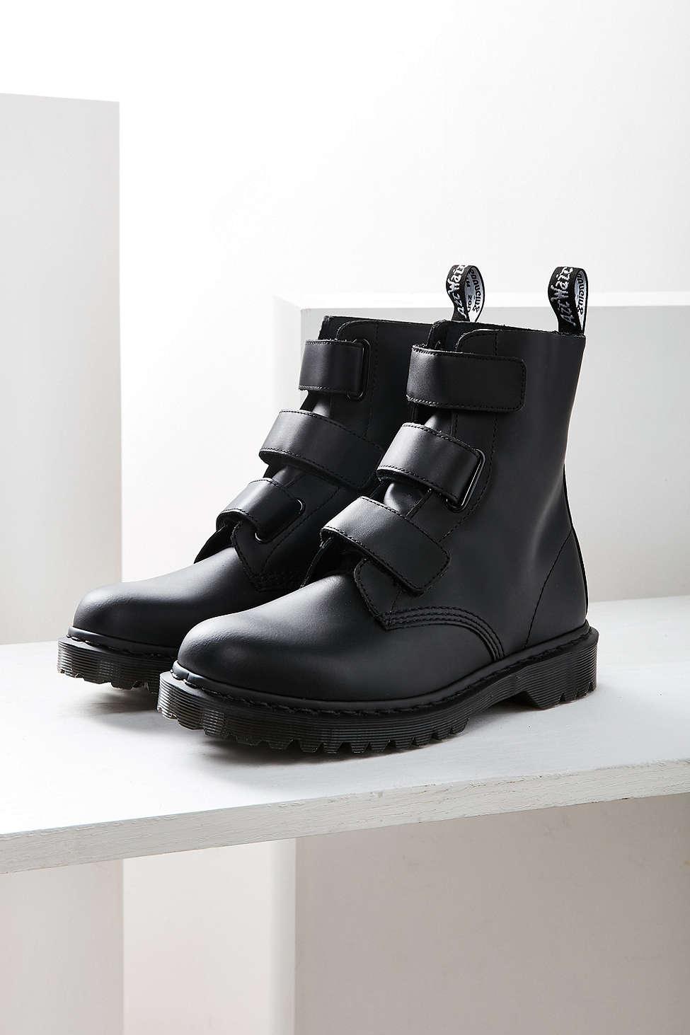 Dr. Martens Leather Coralia Velcro Boot in Black | Lyst
