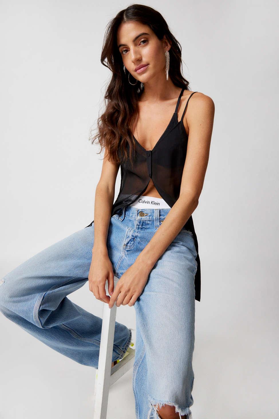 Lioness Hilton Sheer Flyaway Top In Black,at Urban Outfitters