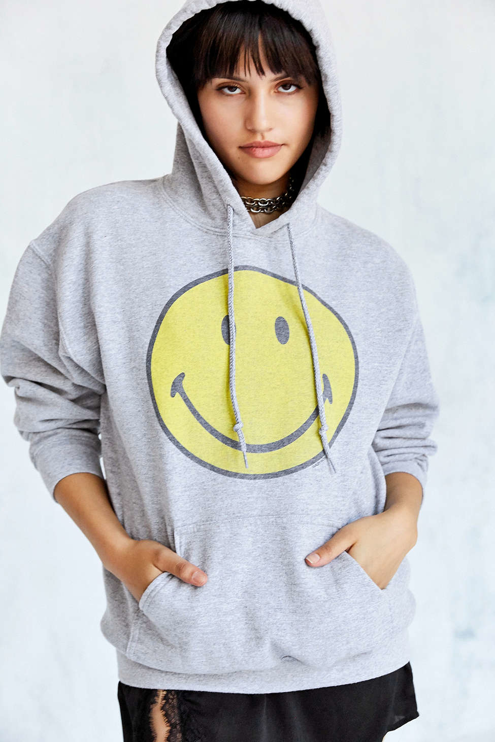 Urban Outfitters Smiley Face Hoodie Sweatshirt in Gray | Lyst
