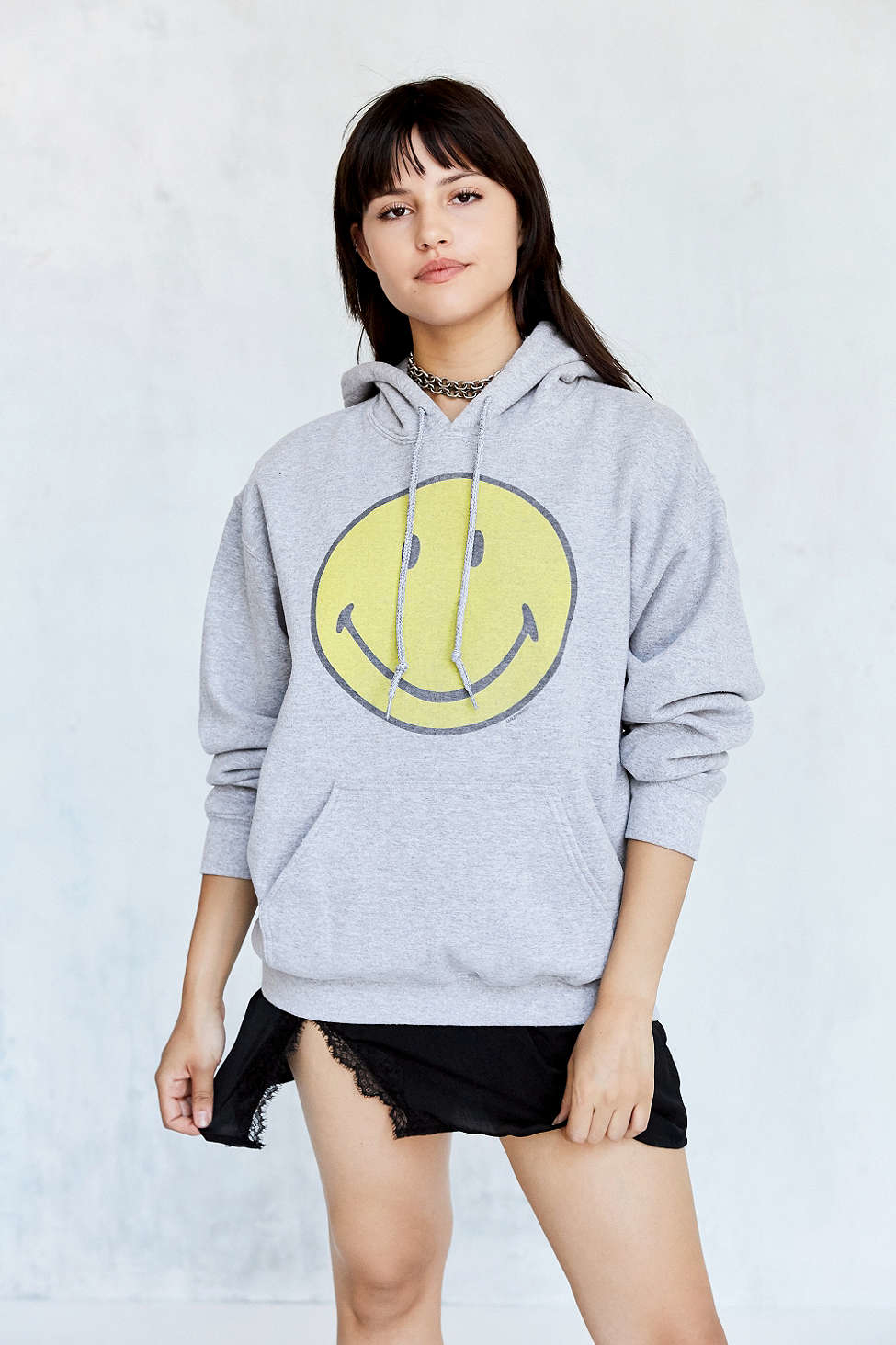 Urban Outfitters Smiley Face Hoodie Sweatshirt in Gray | Lyst