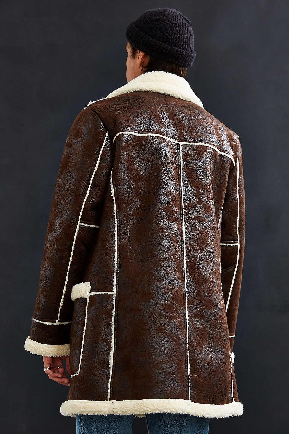 Urban Outfitters Uo Faux Shearling Barn Coat In Brown For Men Lyst