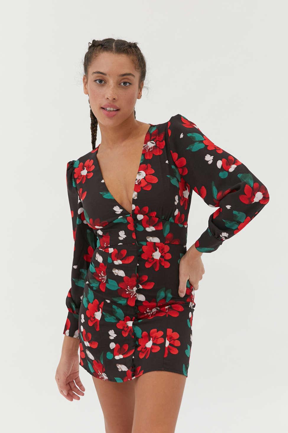 michelle plunging long sleeve mini dress