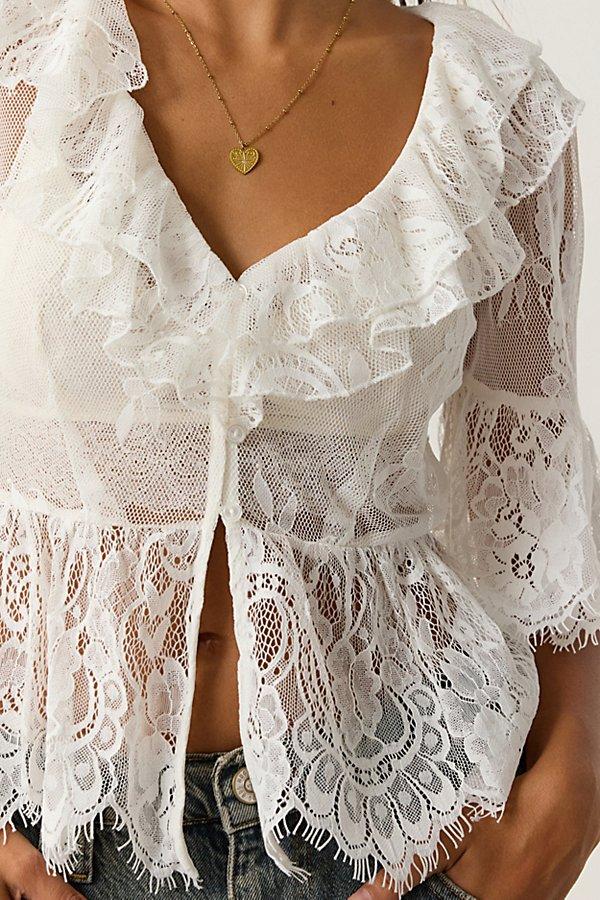 Kimchi Blue Clementine Sheer Lace Ruffle Bed Jacket in Natural | Lyst