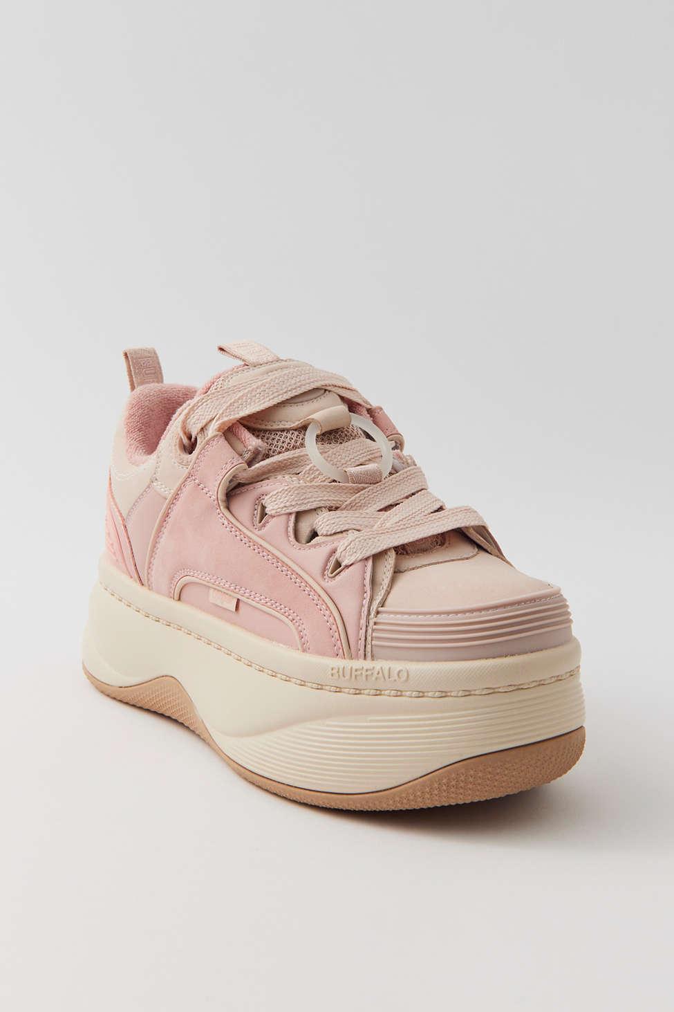 Buffalo CLD Corin low platform sneakers in beige and pink | ASOS