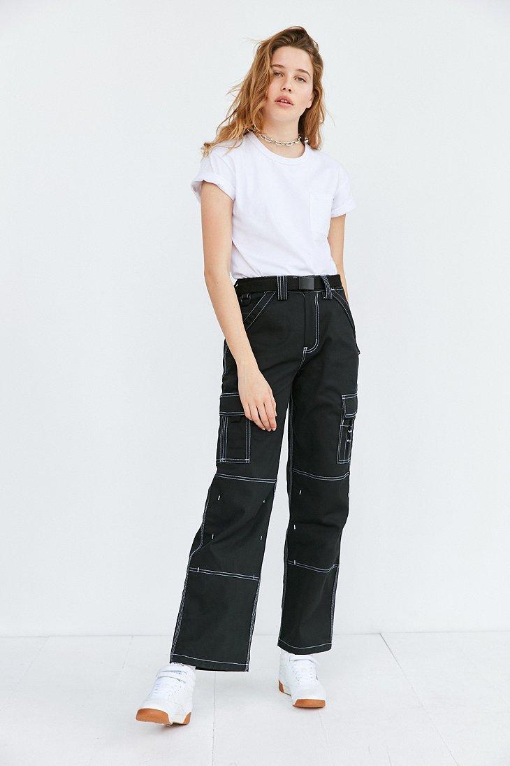 ECO WOOL BEAVER WHITE STITCH CARGO PANTS WITH ASYMMETRICAL POCKETS(M Black):  S'YTE｜THE SHOP YOHJI YAMAMOTO