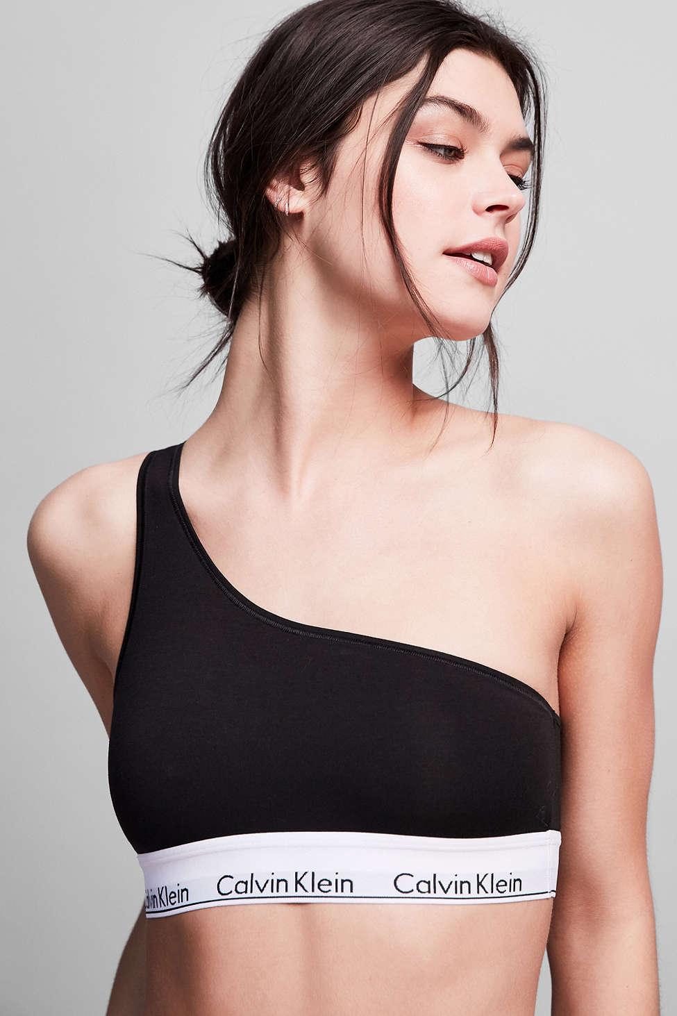 Calvin Klein Modern Cotton One Shoulder Bralette in Black | Lyst