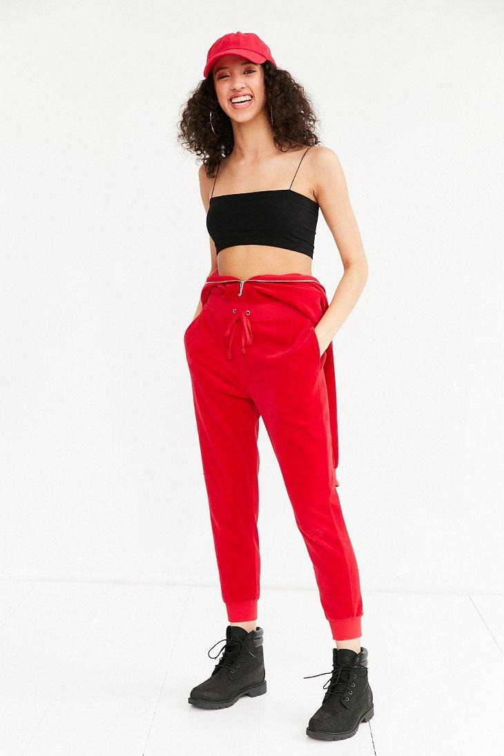 Juicy Couture For Uo Velour Coverall Jumpsuit in Red - Lyst