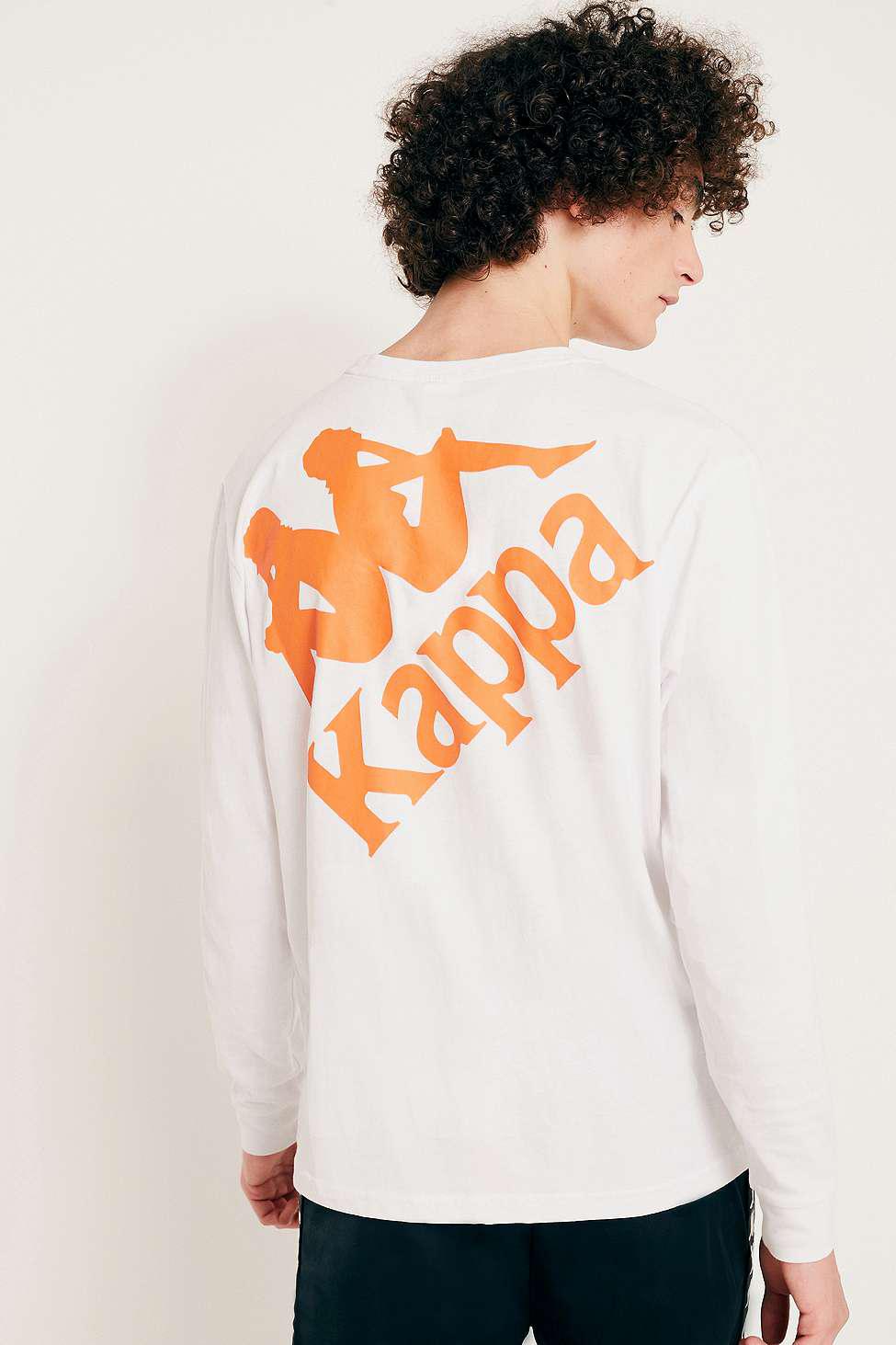 white and orange kappa shirt