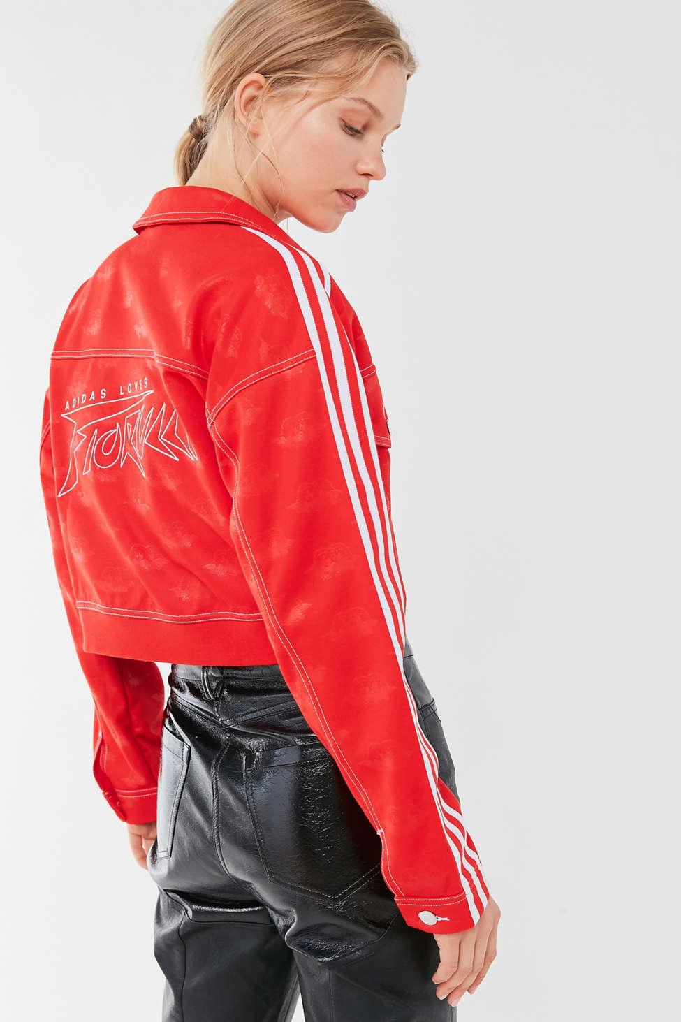 adidas originals x fiorucci trefoil denim jacket in red