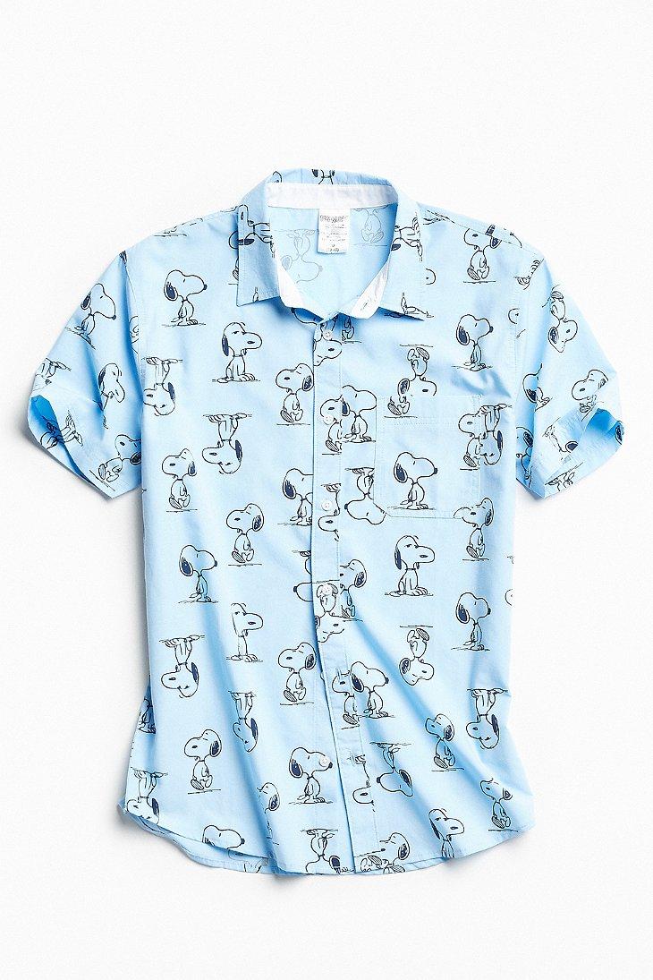 Urban Outfitters Novelty Snoopy Short Sleeve Button-down Shirt in Blue ...