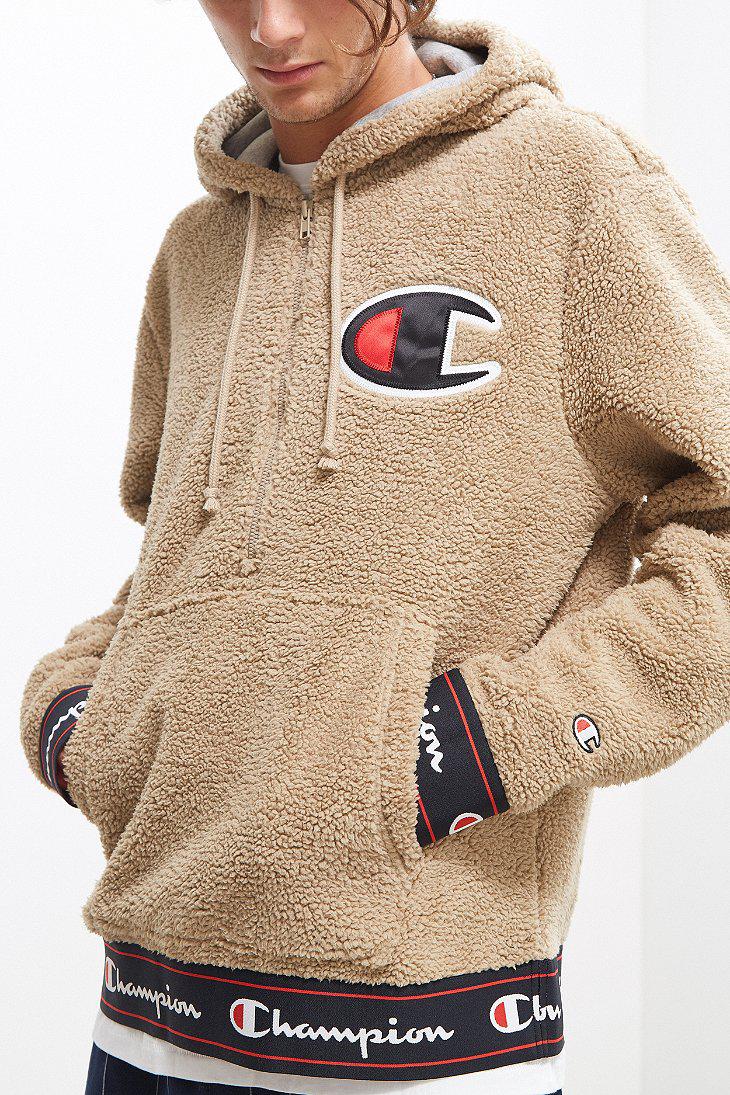 Champion Cotton Sherpa Hoodie Sweatshirt in Beige (Natural) for Men | Lyst