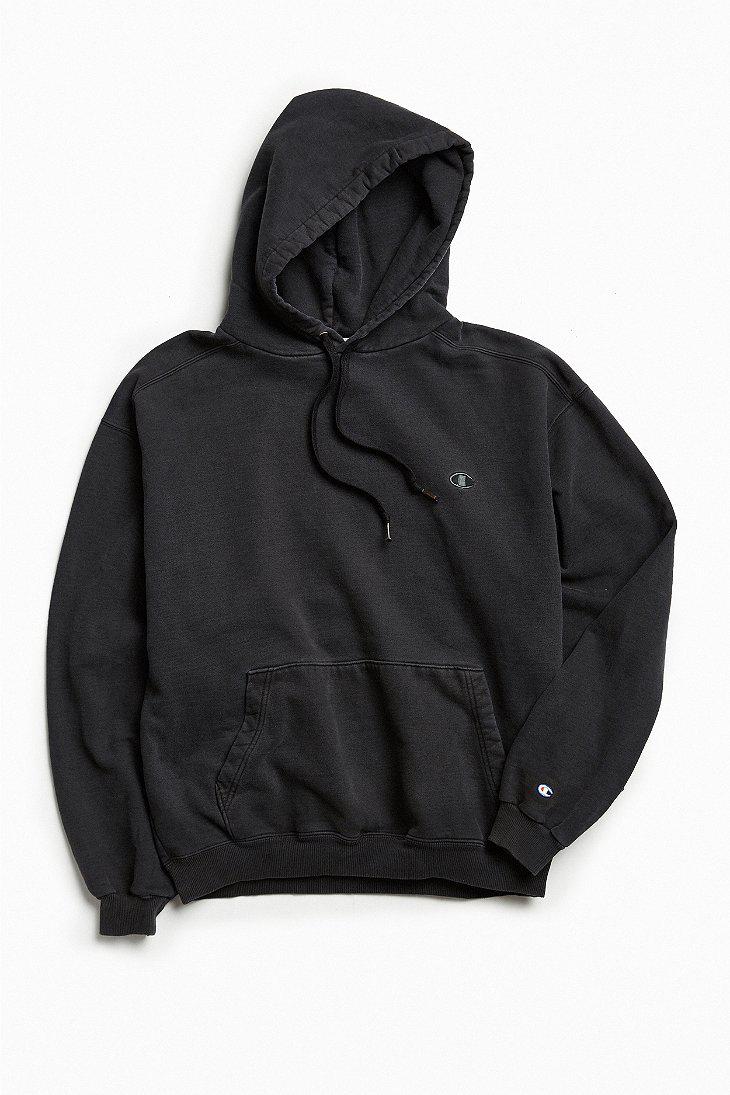 ledsage Modstander sengetøj Champion Vintage Washed Black Small Logo Hoodie Sweatshirt for Men | Lyst