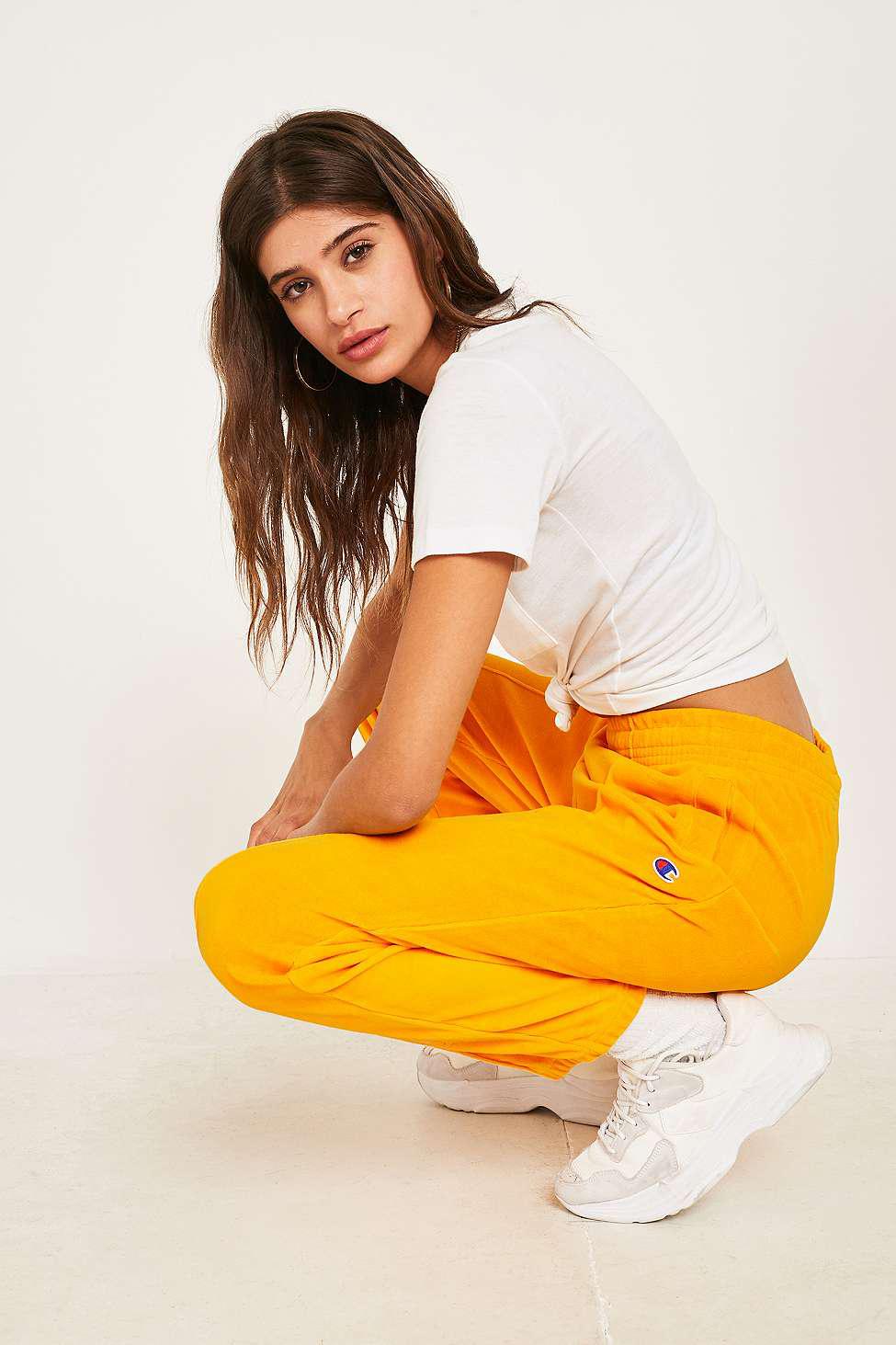 champion yellow heavy velour track pants