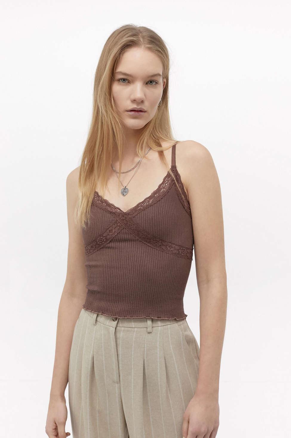 Urban Outfitters Uo Cross Lace Cami in Brown - Lyst