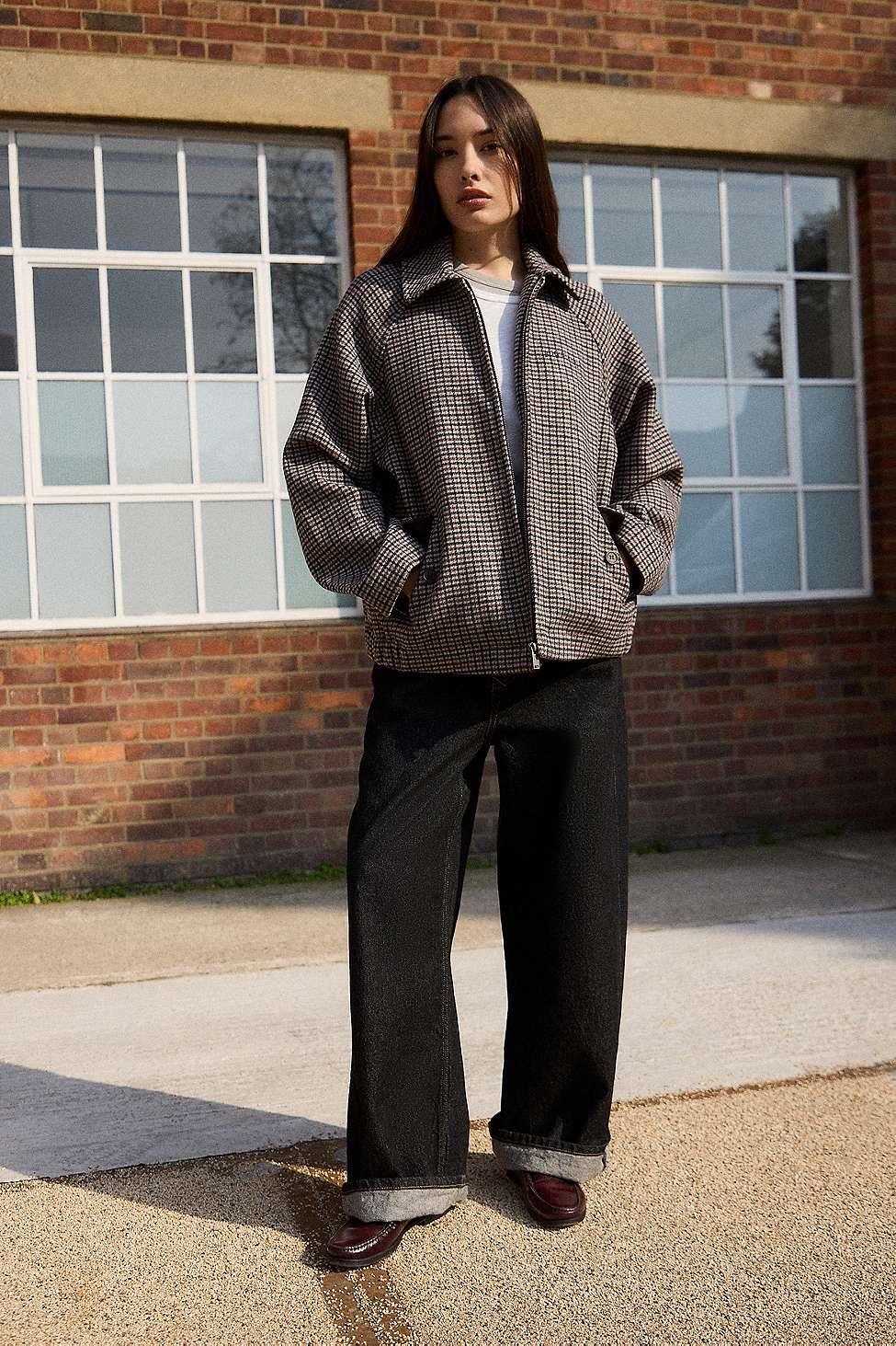BDG Wool Check Harrington Jacket Xl At Urban Outfitters in Black