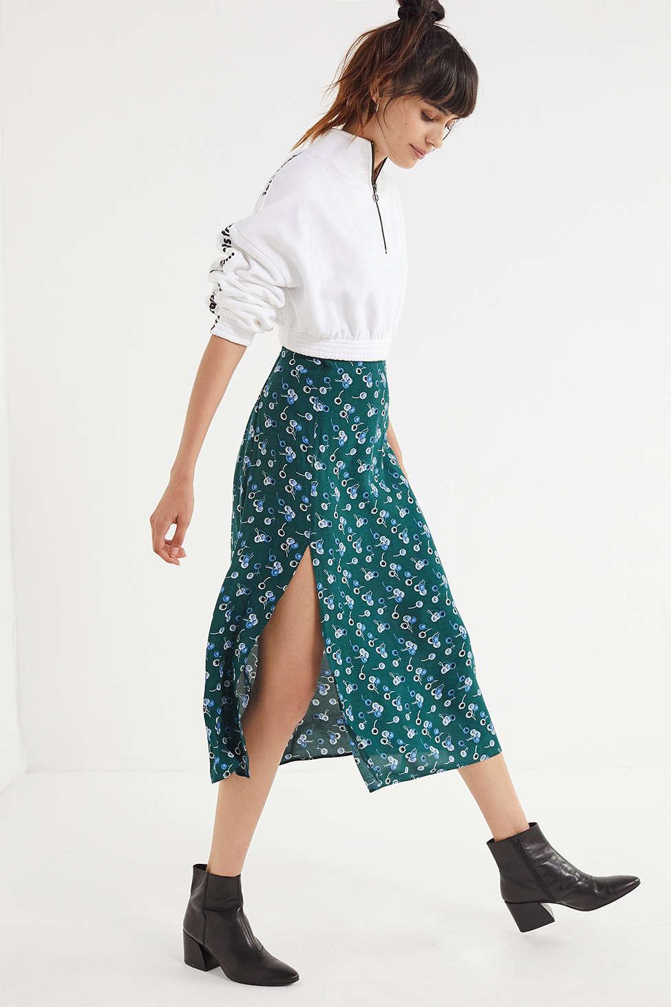 Urban Outfitters Synthetic Uo Bree Cherry Midi Skirt in Blue - Lyst