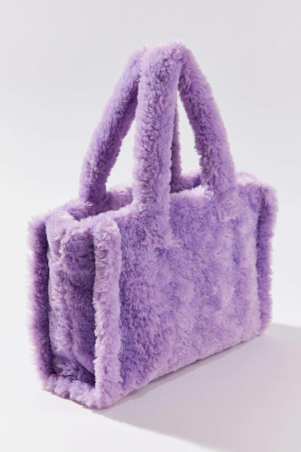 plush faux fur tote bag 12in - purple | Five Below | let go & have fun