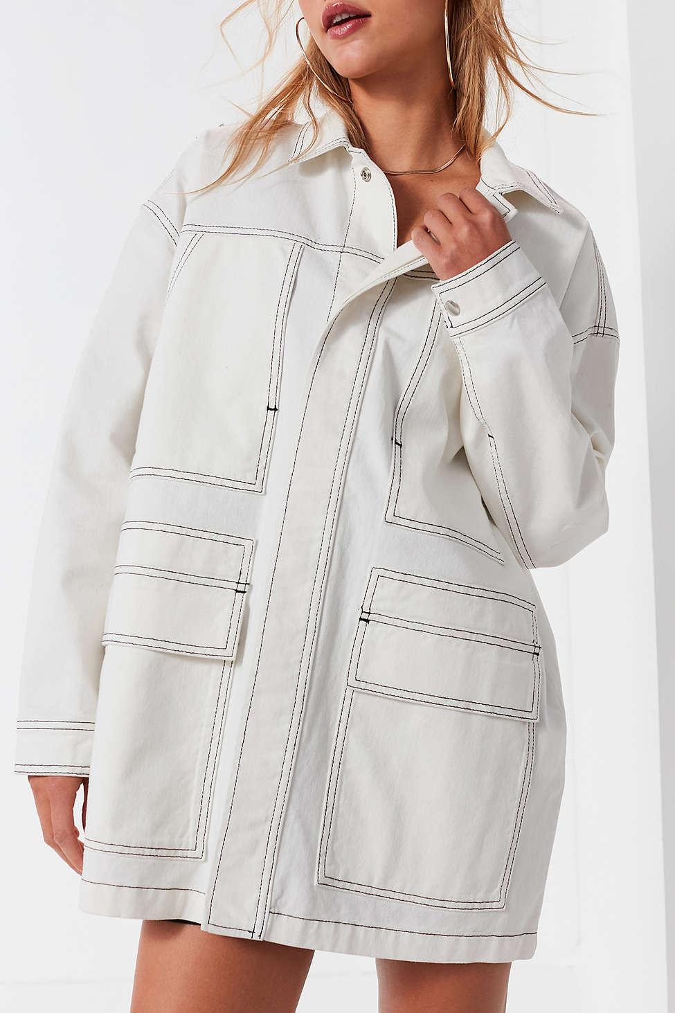 contrast stitch work jacket