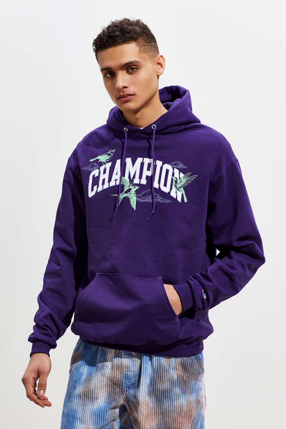 Champion Uo Exclusive Fleece Bird Print Pullover Hoodie Sweatshirt Purple for Men | Lyst