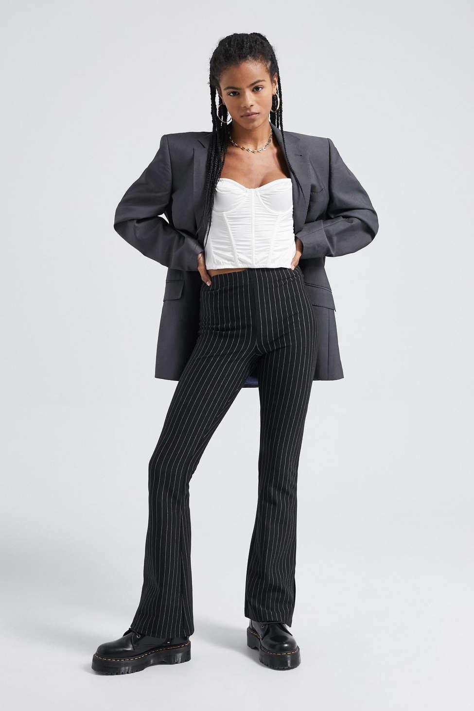 Urban Outfitters Uo Pinstripe Side Split Flare Pant in Black | Lyst