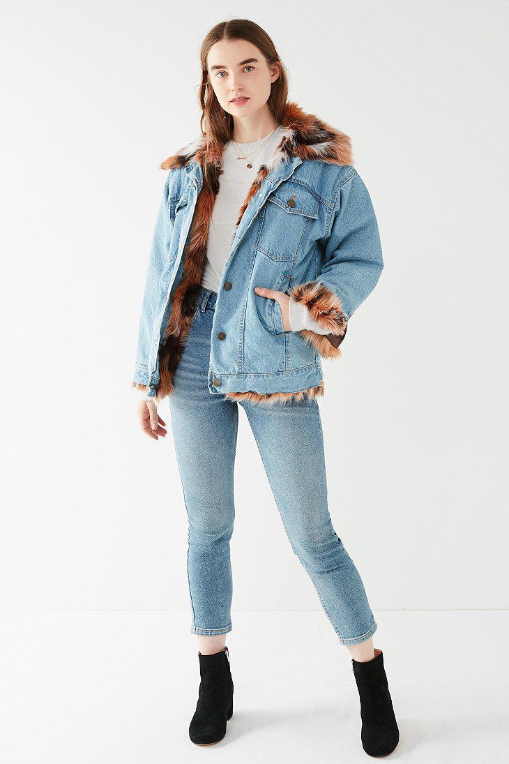 urban outfitters denim fur jacket
