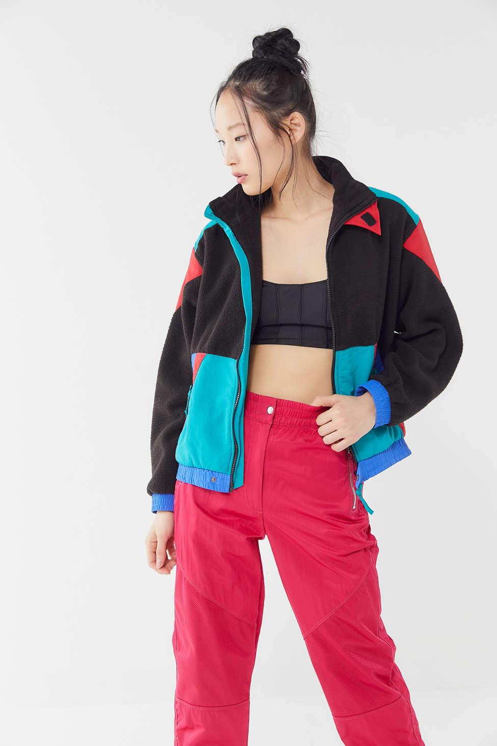 Urban Outfitters Uo Retro Colorblock Fleece Zip-up Jacket in Blue - Lyst