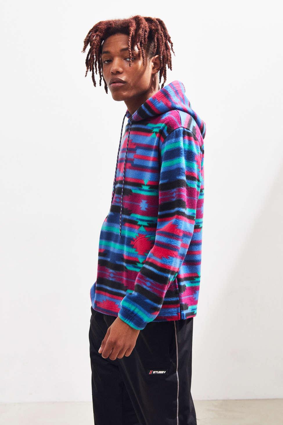 uo patterned polar fleece hoodie sweatshirt