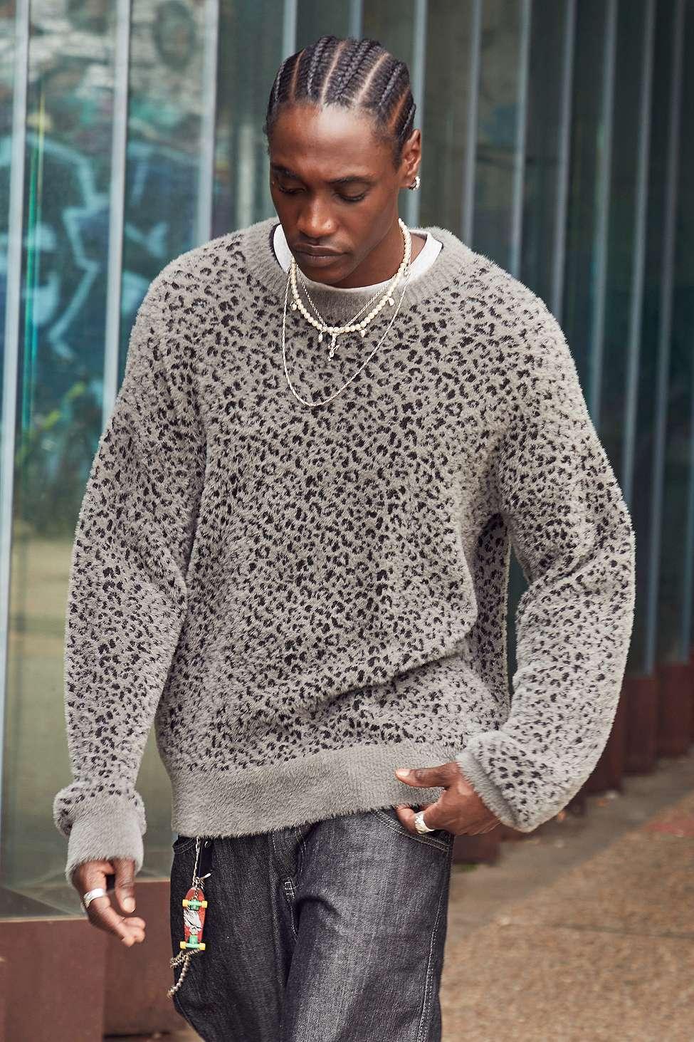 BDG Leopard Print Eyelash Knit Jumper 2xs At Urban Outfitters in