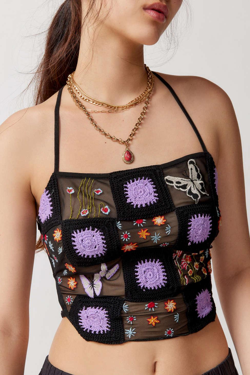 Urban Outfitters Uo Casba Strappy Crochet Halter Top in Black | Lyst