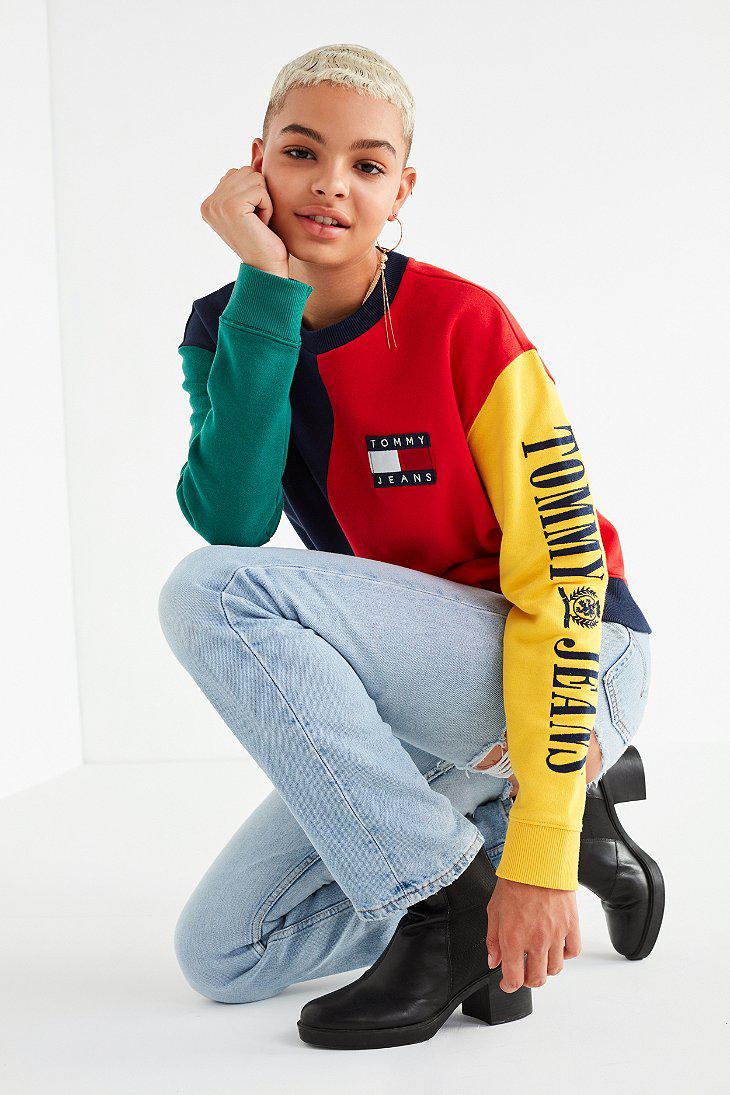 Tommy Hilfiger Denim Tommy Jeans '90s Colorblock Sweatshirt in Red | Lyst