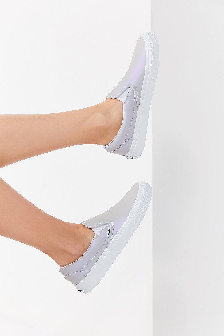 Vans Leather Vans Iridescent Classic Slip-on Sneaker in Pearl (White) - Lyst